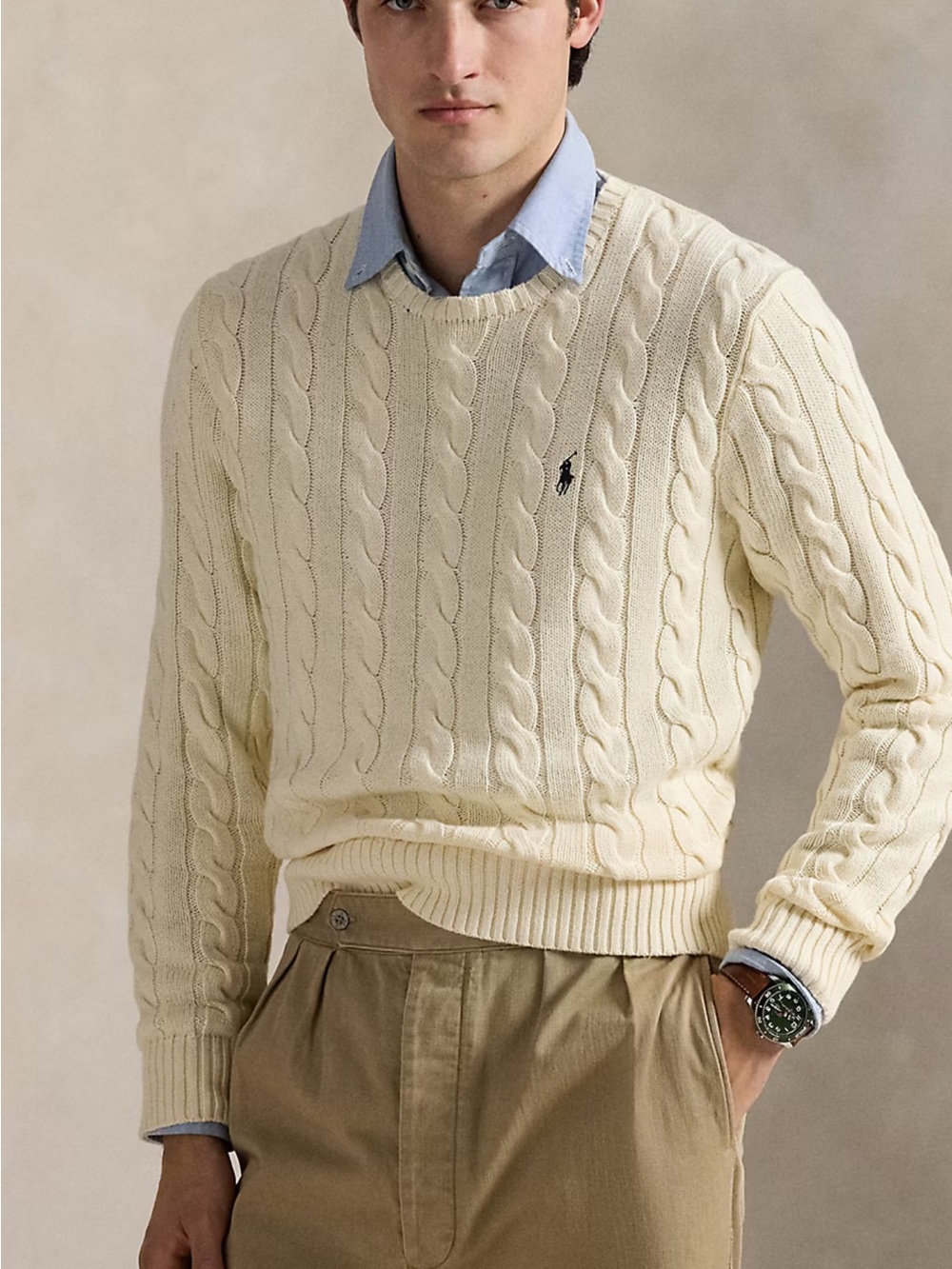 Polo by Ralph Lauren Men's Cream Cable-Knit Sweater Large